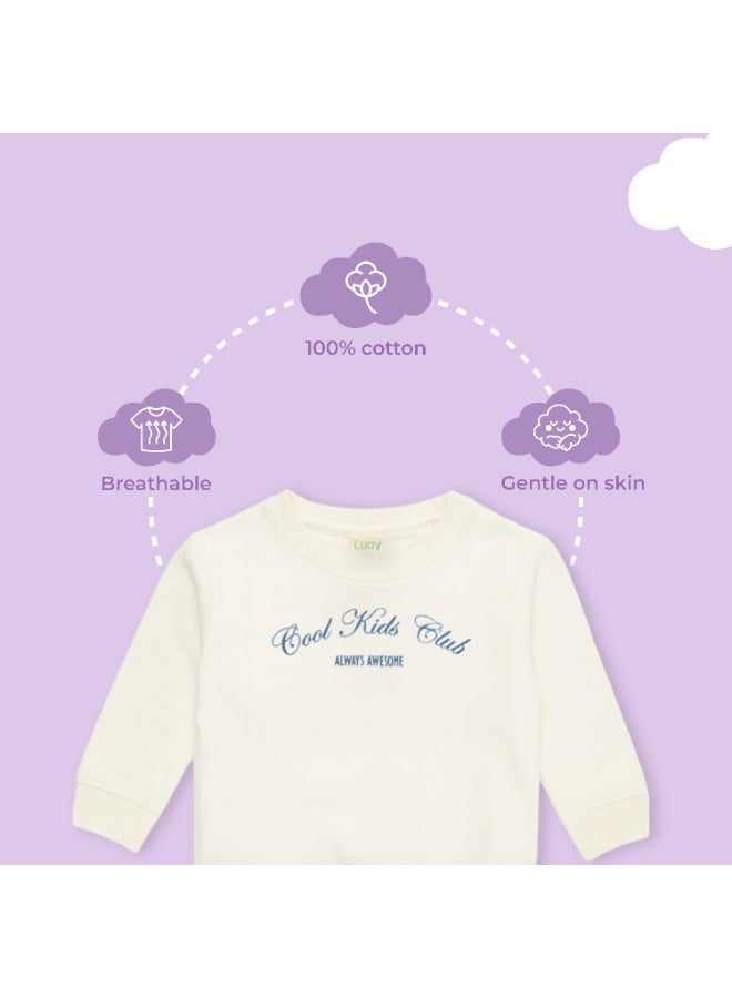 Luay Boys Winter Co-ord Set | Organic Cotton Top & Bottom | SoftCozy Winter Wear | Stylish Outfit ( White) - Image 4